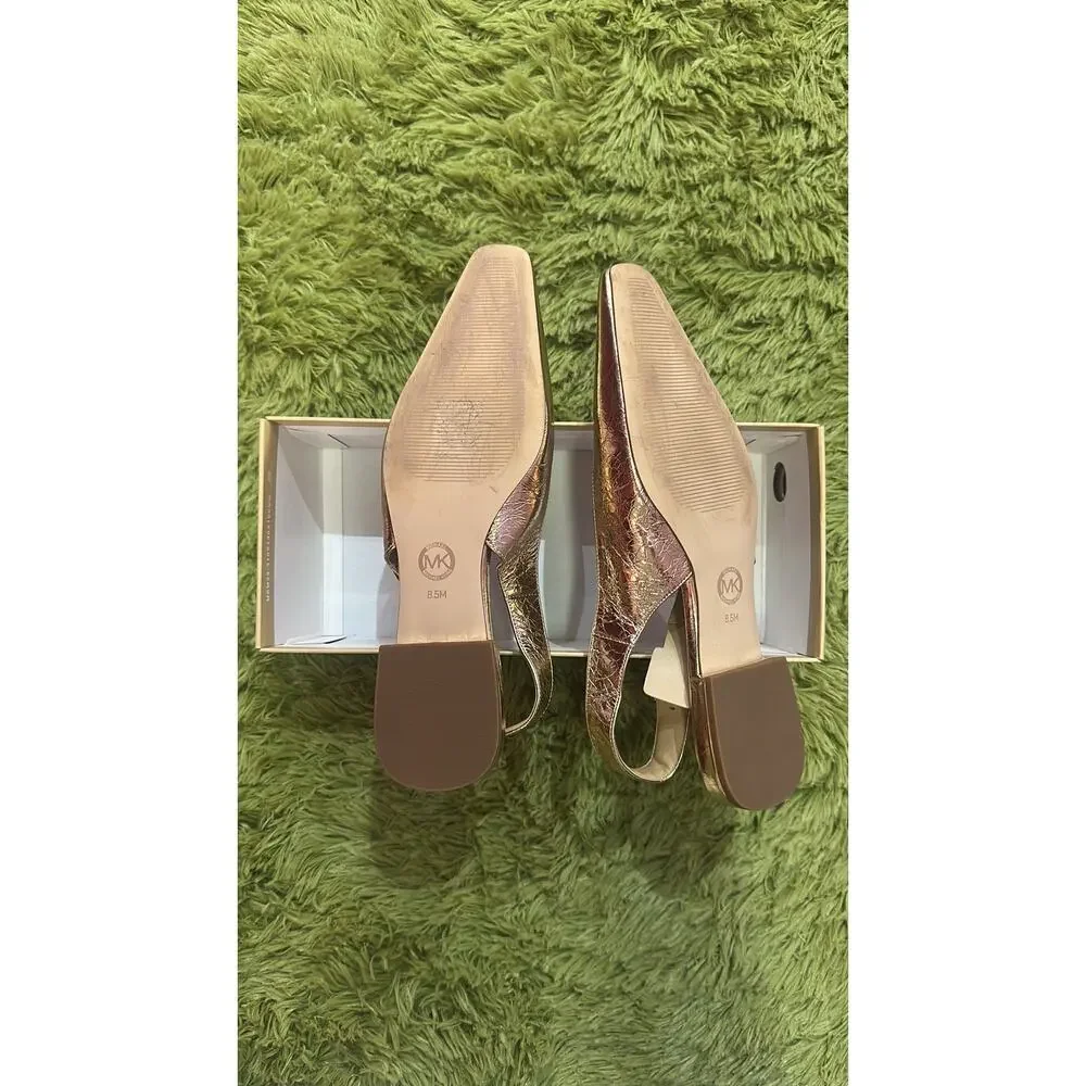 Michael Kors Met Crush Pale Gold Leather Slingback Kitten Heels 8.5